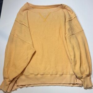 American Eagle Outfitters Soft Yellow Waffle-Knit Sweatshirt
